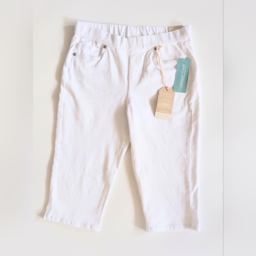 Coldwater Creek WonderSoft Mid Rise Slim Leg Capri Denim Capris White Sz 8P NWT